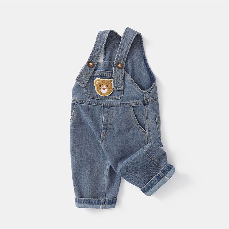 Hängselbyxa med Björn – TeddyDenim Jeansoverall Unisex, Blå, Bomull, Denim, Storlek 0–5 år
