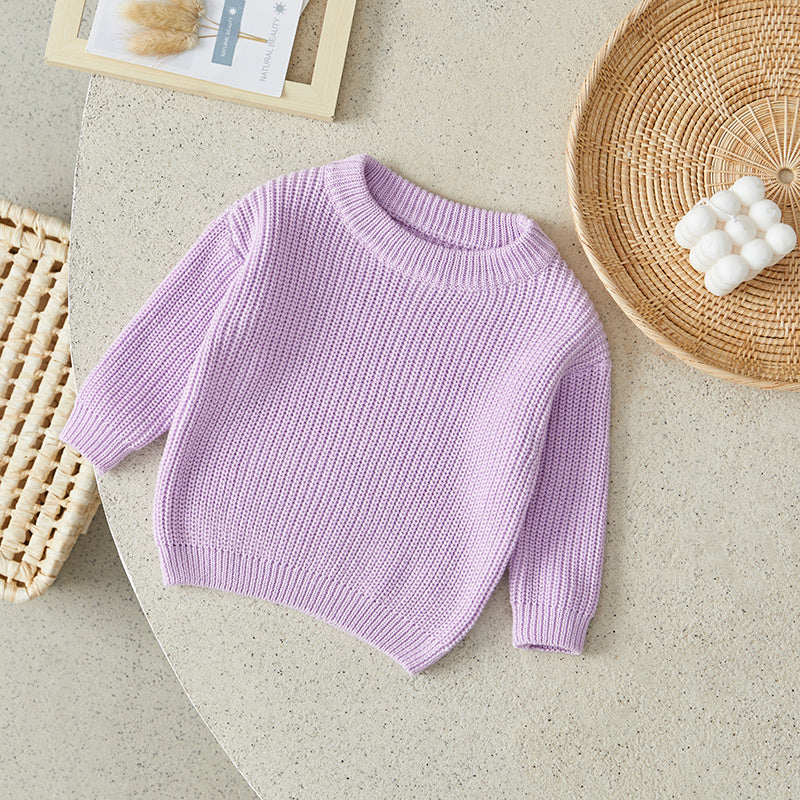 Stickad Tröja – Amba Unisex, Vit/Svart/Blå/Rosa/Grön/Grå/Brun, Bomull, Storlek 0–6 år