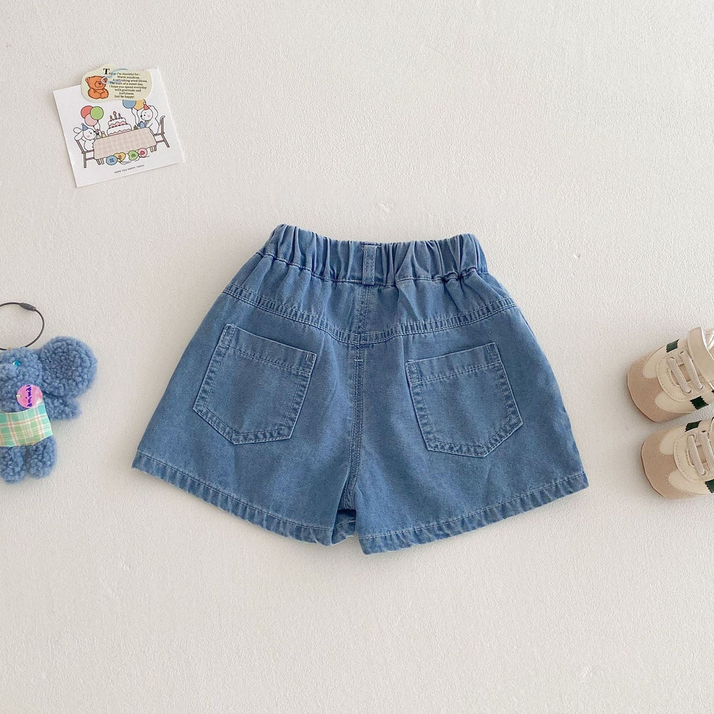 Kort Jeansbyxa med Resår och Dinosaurietryck – Baby, Småbarn, Förskolebarn, Ljusblå, Bomull/Denim, Storlek 0–5 år