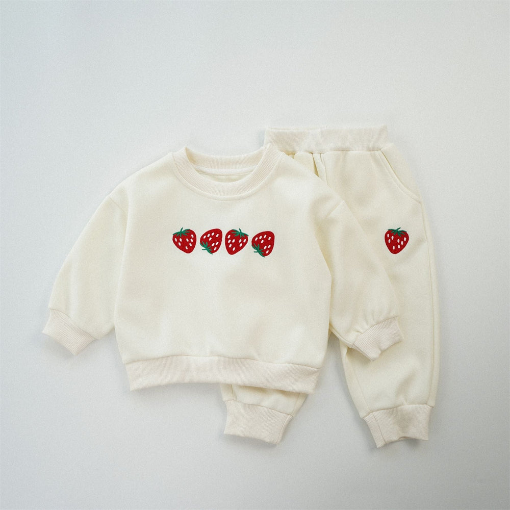 Träningsdräkt med jordgubbstryck – BerryBunch Flickor, Rosa/Vit, Bomull, Storlek 0–6 år