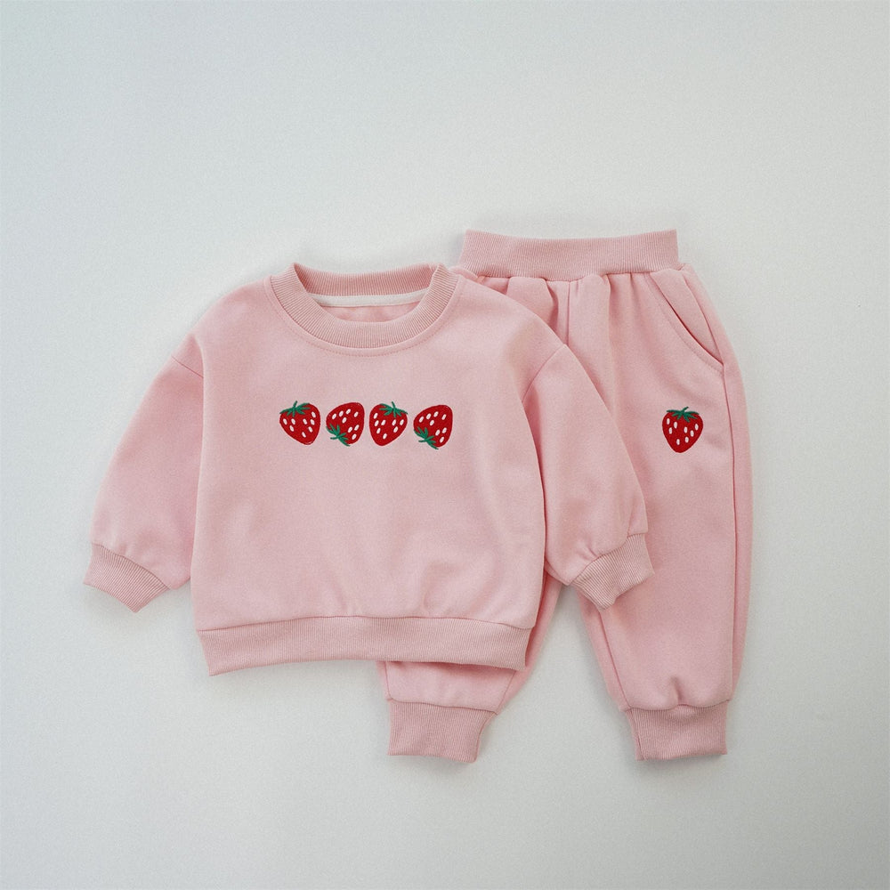 Träningsdräkt med jordgubbstryck – BerryBunch Flickor, Rosa/Vit, Bomull, Storlek 0–6 år
