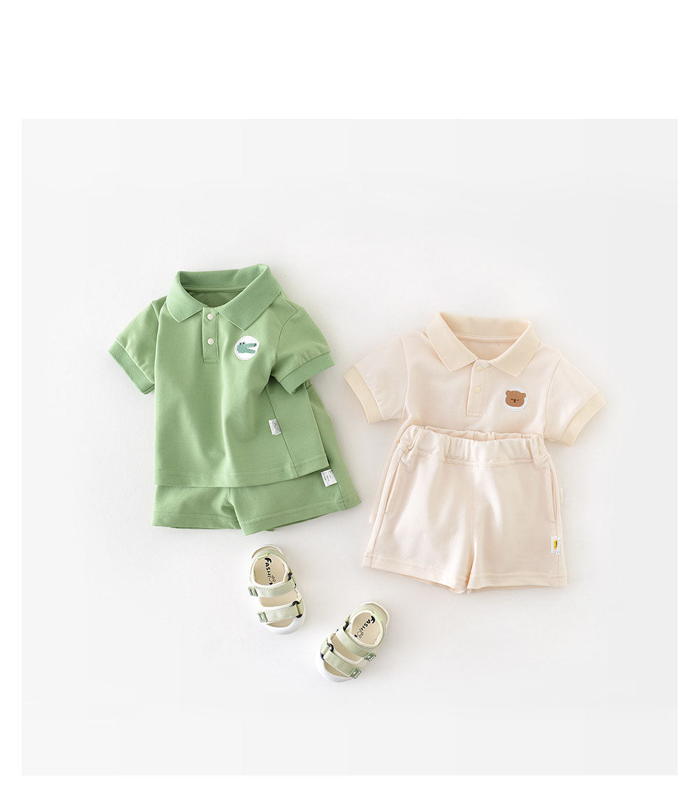Polo Play Babyset – Somrig Unisex Outfit med Polotröja och Shorts | Storlek 0–3 år | Grön & Beige