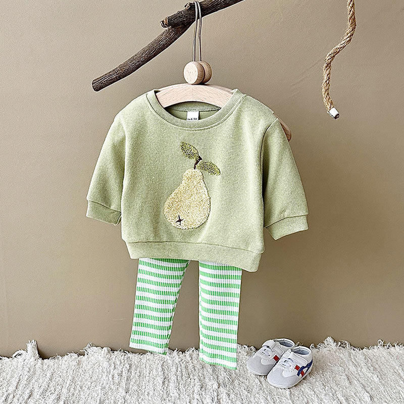 Set med leggings och tröja – BerryBabe Flickor, Rosa/Gul/Grön, Bomull, Storlek 0–3 år