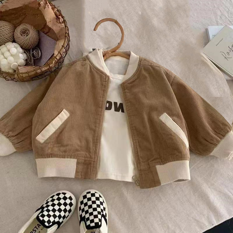 Jacka med ribbad struktur – Monro Unisex, beige/khaki bomull, storlek 1–8 år