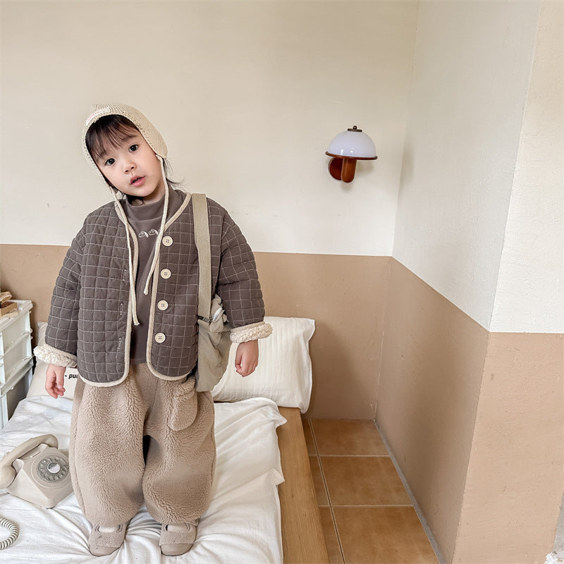 TeddySoft Vadderad Babyjacka Unisex | Vinterjacka 1–6 År | Varm Bomullsjacka med Knäppning & Rutmönster