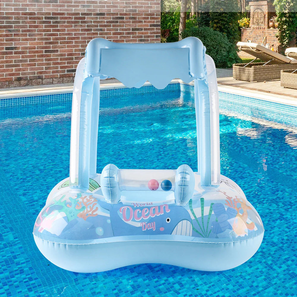 Baby Simring med Baldakin – Uppblåsbar Float med Soltak