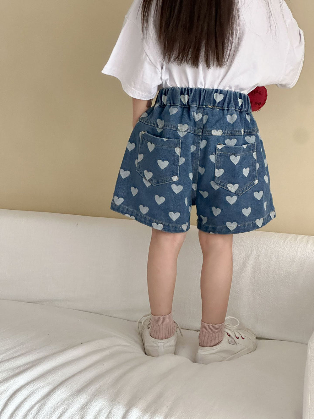 Kort Jeansbyxa med Hjärtan – Liva Denim Shorts Baby, Småbarn, Förskolebarn, Barn – Ljusblå/Mörkblå, Bomull, Storlek 0–8 år