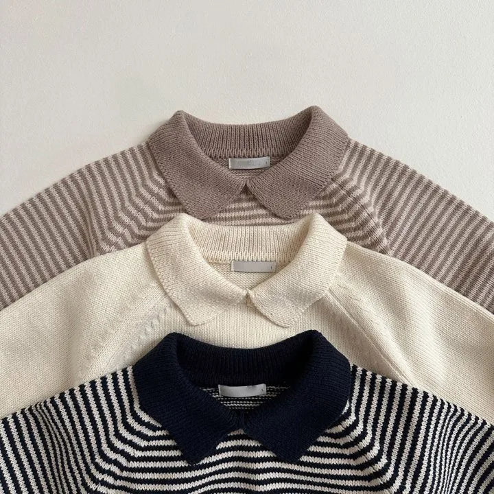 Randig Pikétröja – Kabu Unisex, Svart/Brun/Vit, Bomull, Storlek 0–6 år