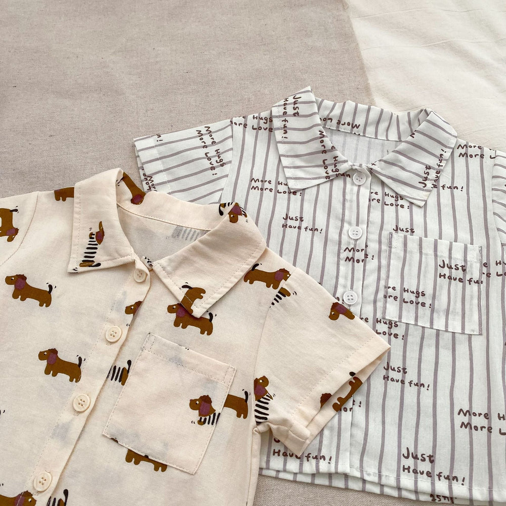 Mini Moments Sommarset Baby – Tröja och shorts i bomull med tryck | Maison Minou | Tax eller text | Storlek 0–4 år