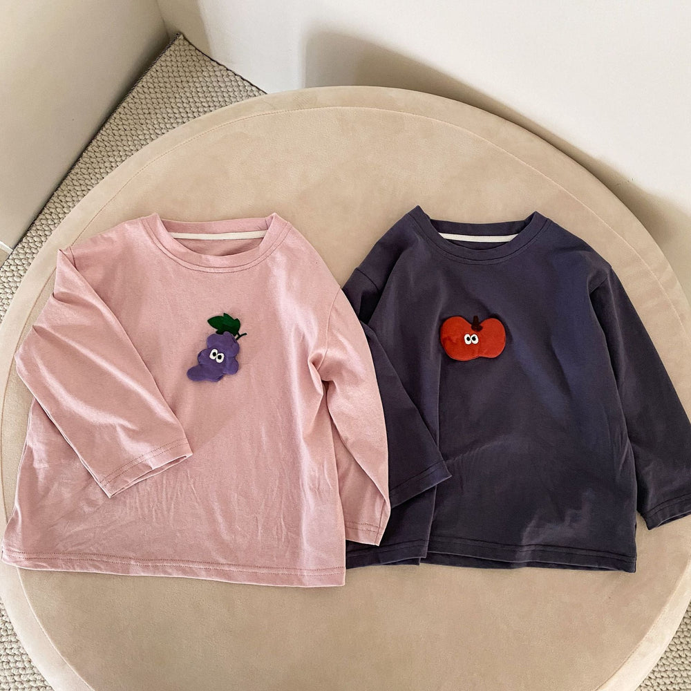 Långärmad tröja med 3D – Fruity Friends Unisex, Rosa/Grå, Bomull, Storlek 0–8 år