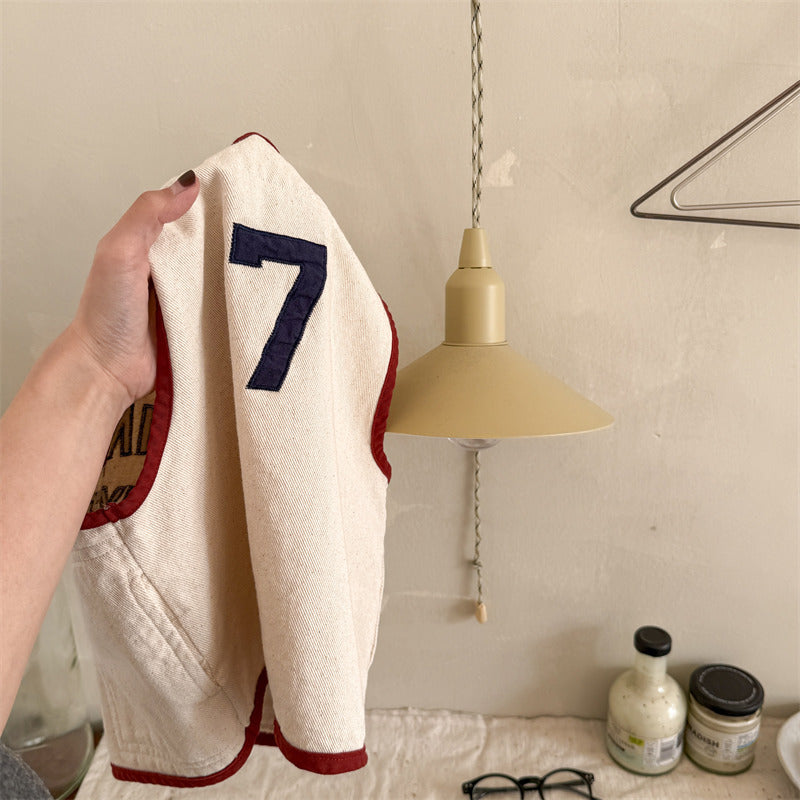 Väst – CloudNine Unisex, Beige/Blå, Bomull, Storlek 0–6 år