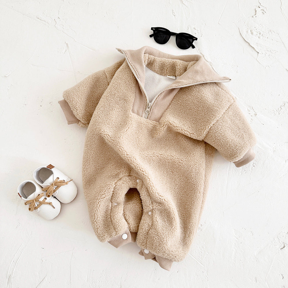 Jumpsuit/Overall i Fleece – Baby, Rosa/Brun, Bomull, Storlek 0–2 år