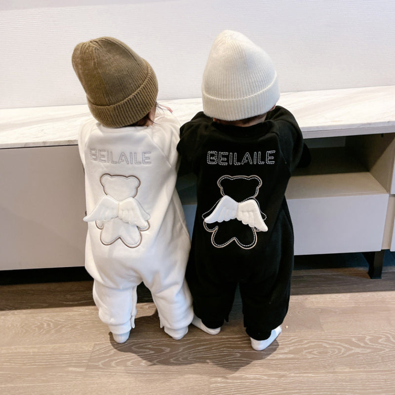 Overall med Änglavingar – Baby, Svart/Vit, Bomull, Storlek 0–2 år