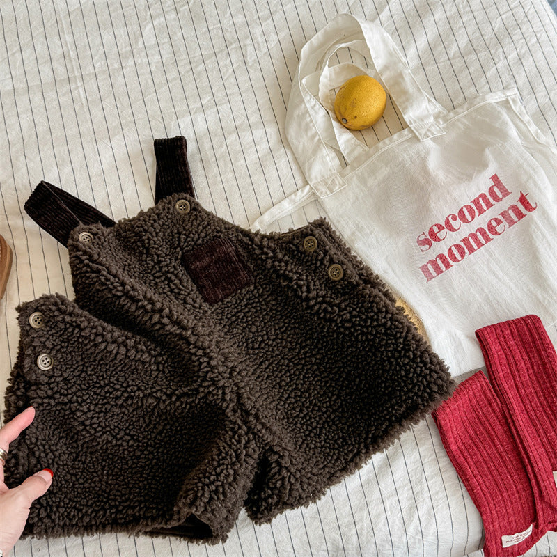 Hängselbyxor – Cozy Cubs Flickor, Beige/Brun, Bomull, Storlek 0–6 år