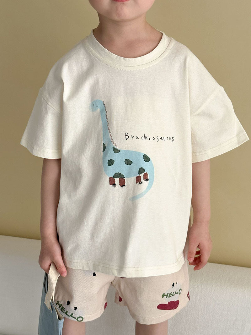 T-shirt med Dinosaurieprint – Baby, Småbarn, Förskolebarn, Grön/Grå/Beige/Rosa, Bomull, Storlek 0–8 år