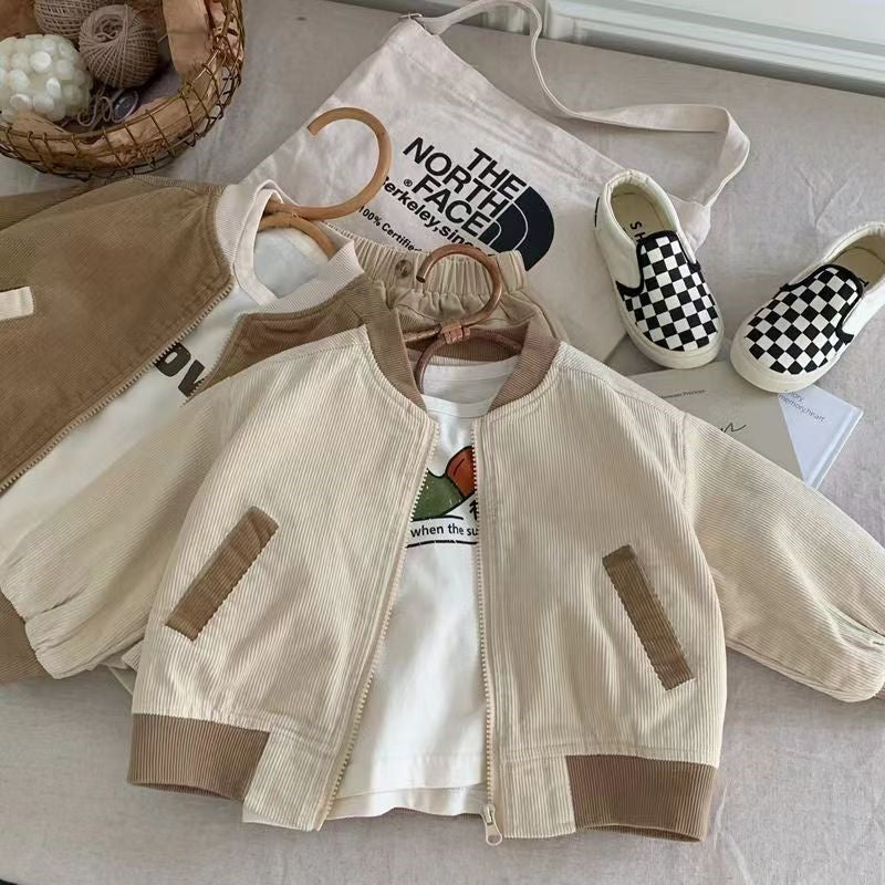 Jacka med ribbad struktur – Monro Unisex, beige/khaki bomull, storlek 1–8 år