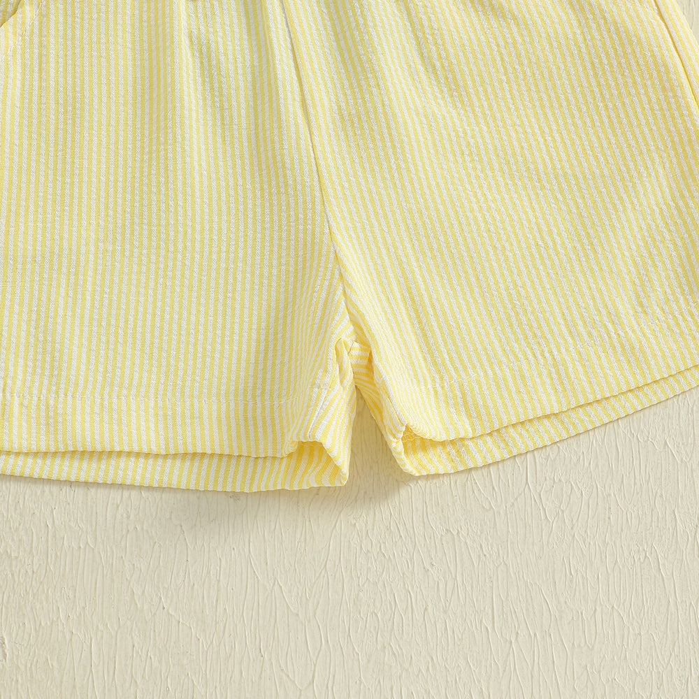 MiniMachines Sommerset för Pojkar | T-shirt med Byggfordon & Randiga Gula Shorts | Bomull & Polyester | 0–4 År | Bekväm Sommaroutfit