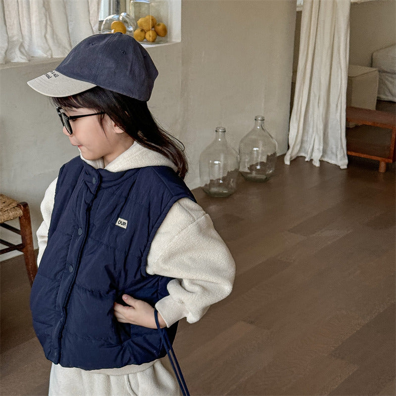 Bodywarmer – Little Voyager Unisex, Blå/Beige, Bomull, Storlek 0–6 år