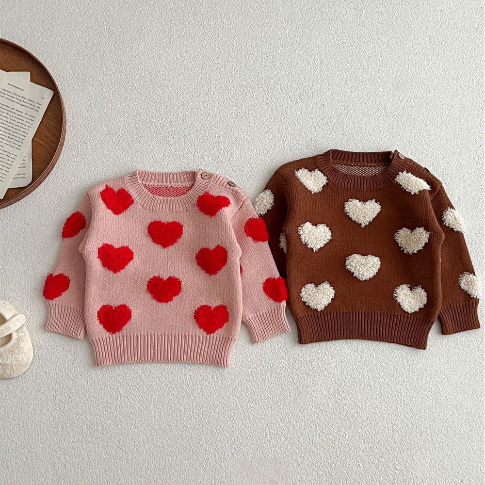 Stickad Tröja – Knitted Love Flicka, Rosa/Brun, Bomull, Storlek 0–3 år