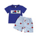 AppleTruck Sommarsätt för Pojkar | T-shirt med Äppeltruck & Randiga Shorts | Bomull & Polyester | 6 mån–4 år | Blå & Röd