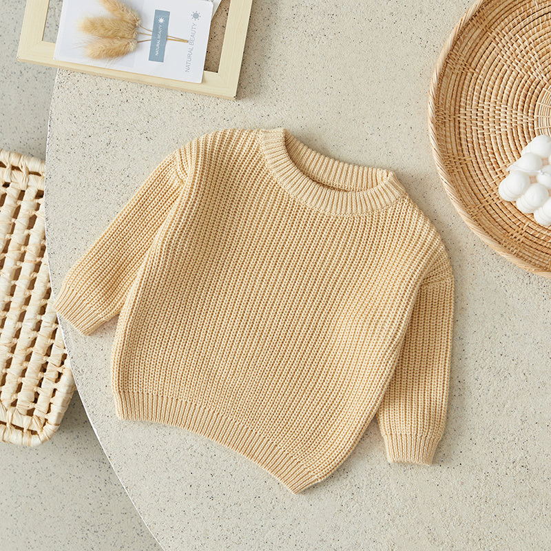 Stickad Tröja – Amba Unisex, Vit/Svart/Blå/Rosa/Grön/Grå/Brun, Bomull, Storlek 0–6 år