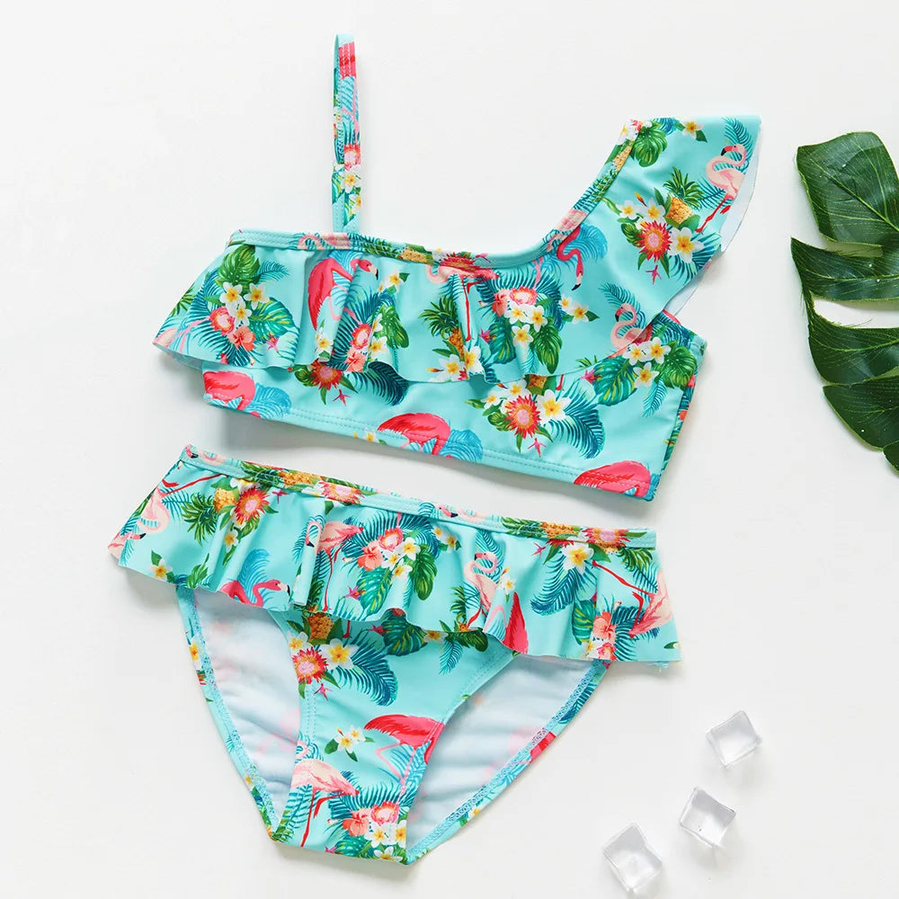 Flickor Tankini Baddräkt Sjöjungfruprint – Sommarstrandkläder | 3-12 år