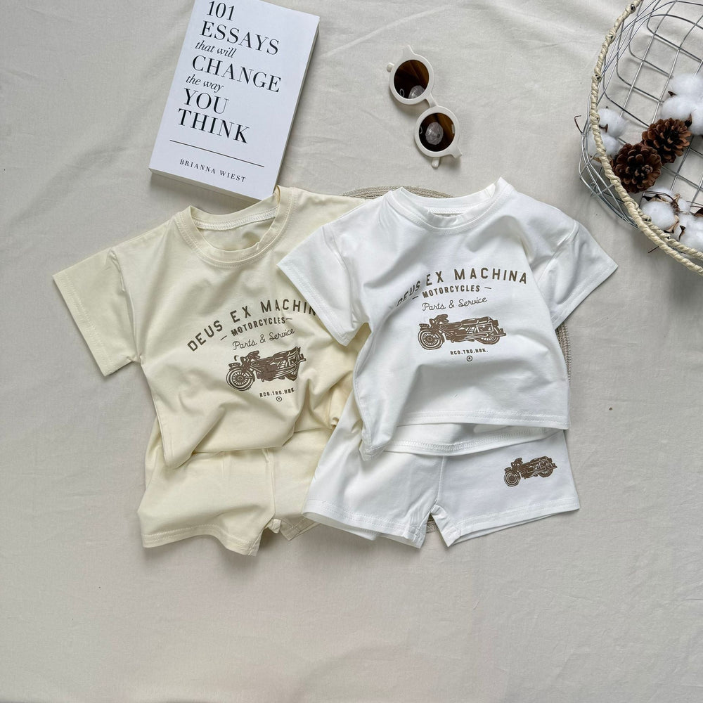 Rider Deux Babyset – 2-delat Sommarset med Vintage Motortryck | Bomull | Storlek 0–3 år