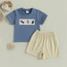 JungleJump Sommarsätt för Pojkar | T-shirt med Apor & Randiga Shorts | Bomull & Polyester | 6 mån–4 år | Blå & Gul