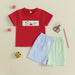 Schooltrain Sommarsätt för Pojkar | Röd T-shirt med Tågmönster & Randiga Shorts | Bomull & Polyester | 2–6 år | Somrig Lekoutfit