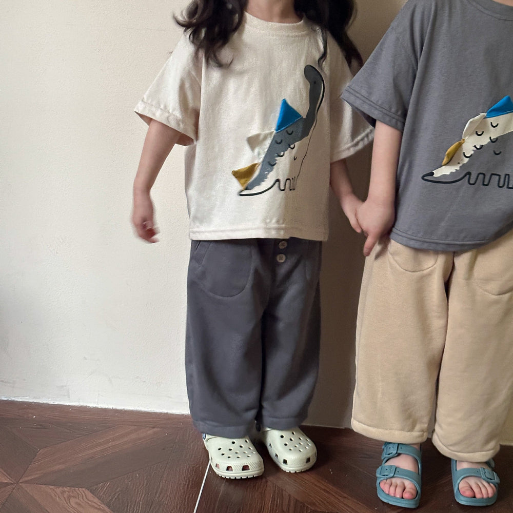 T-shirt med dinosaurie – Småbarn, Förskolebarn, Barn, Beige/Grå, Bomull, Storlek 1–7 år