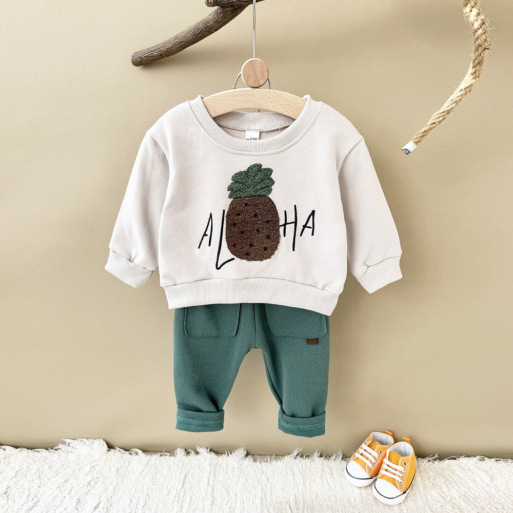 Träningsdräkt med ananas – Aloha Adventure Unisex, Beige/Grön, Bomull, Storlek 0–3 år