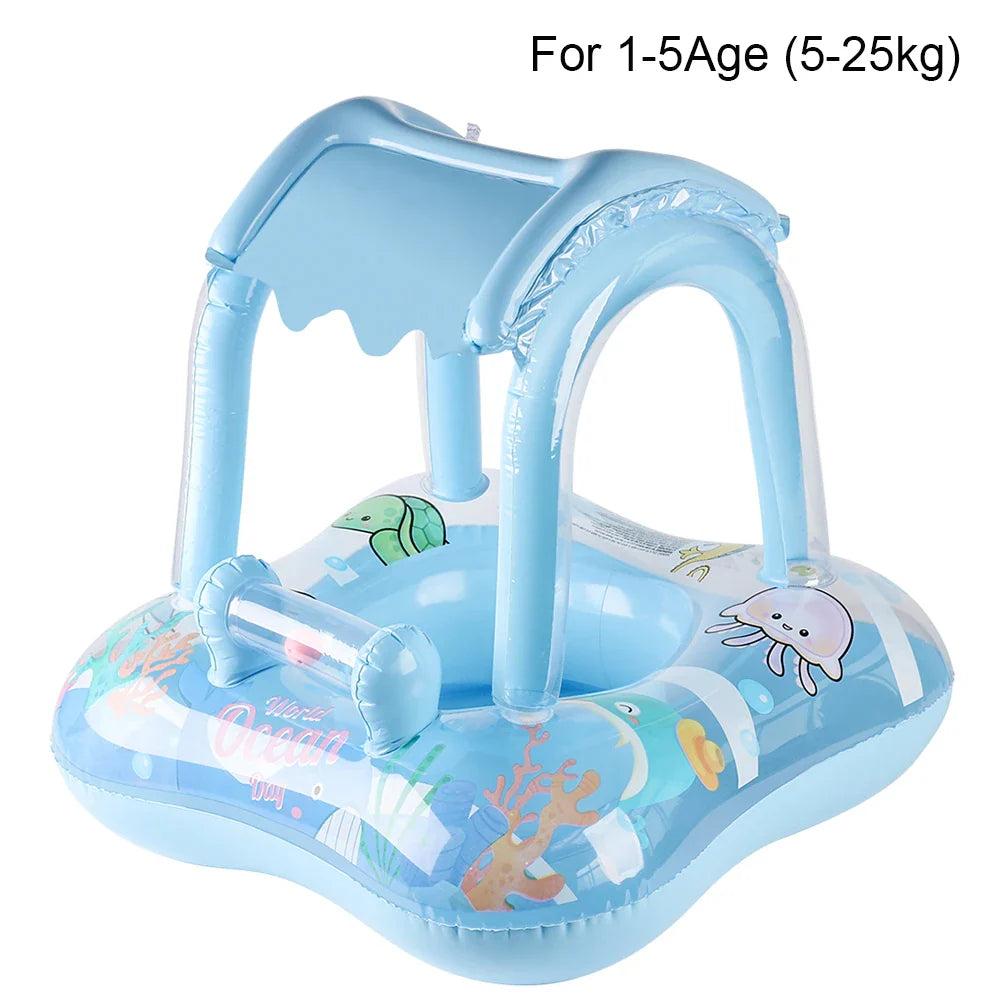 Baby Simring med Baldakin – Uppblåsbar Float med Soltak