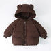 Vinterjacka med Björnöron och Ribbad Struktur – Lusa Flicka, Brun/Vit/Rosa/Beige, Polyester, Storlek 0–8 år