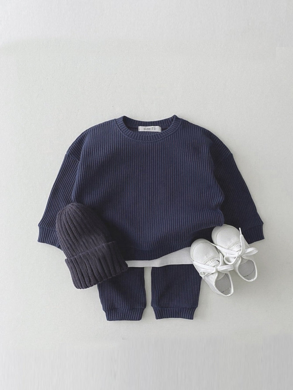 Set med Byxa och Tröja i Vågigt Waffelmönster – Porto-Novo Unisex, Blå/Rosa/Grå/Grön/Gul, Bomull, Storlek 0–3 år