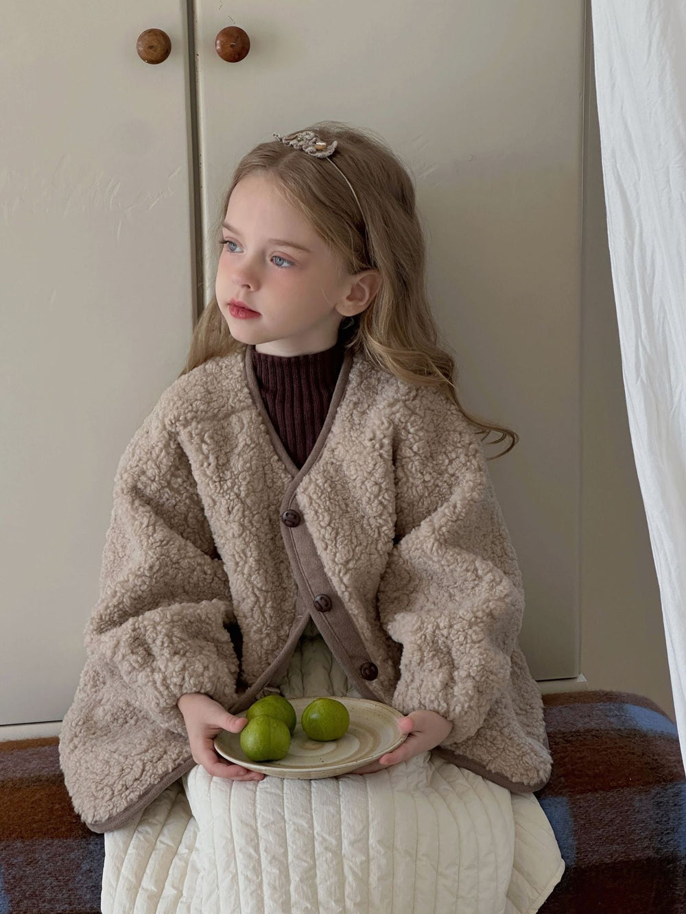 Teddyjacka – Noa Teddy Västdesign Flickor, Beige, Bomull, Storlek 2–7 år