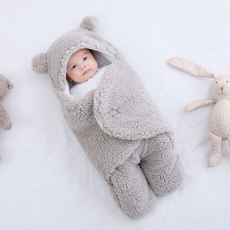 Omlottfilt med björnöron – Baby, Beige/Blå/Rosa/Vit, Fleece, Bomull