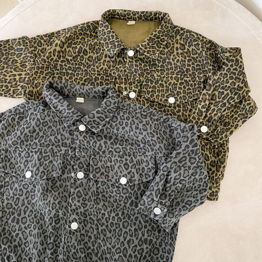 Jeansjacka med leopardmönster – Wild & Free Unisex, Brun/Grå, Bomull, Denim, Storlek 0–2 år