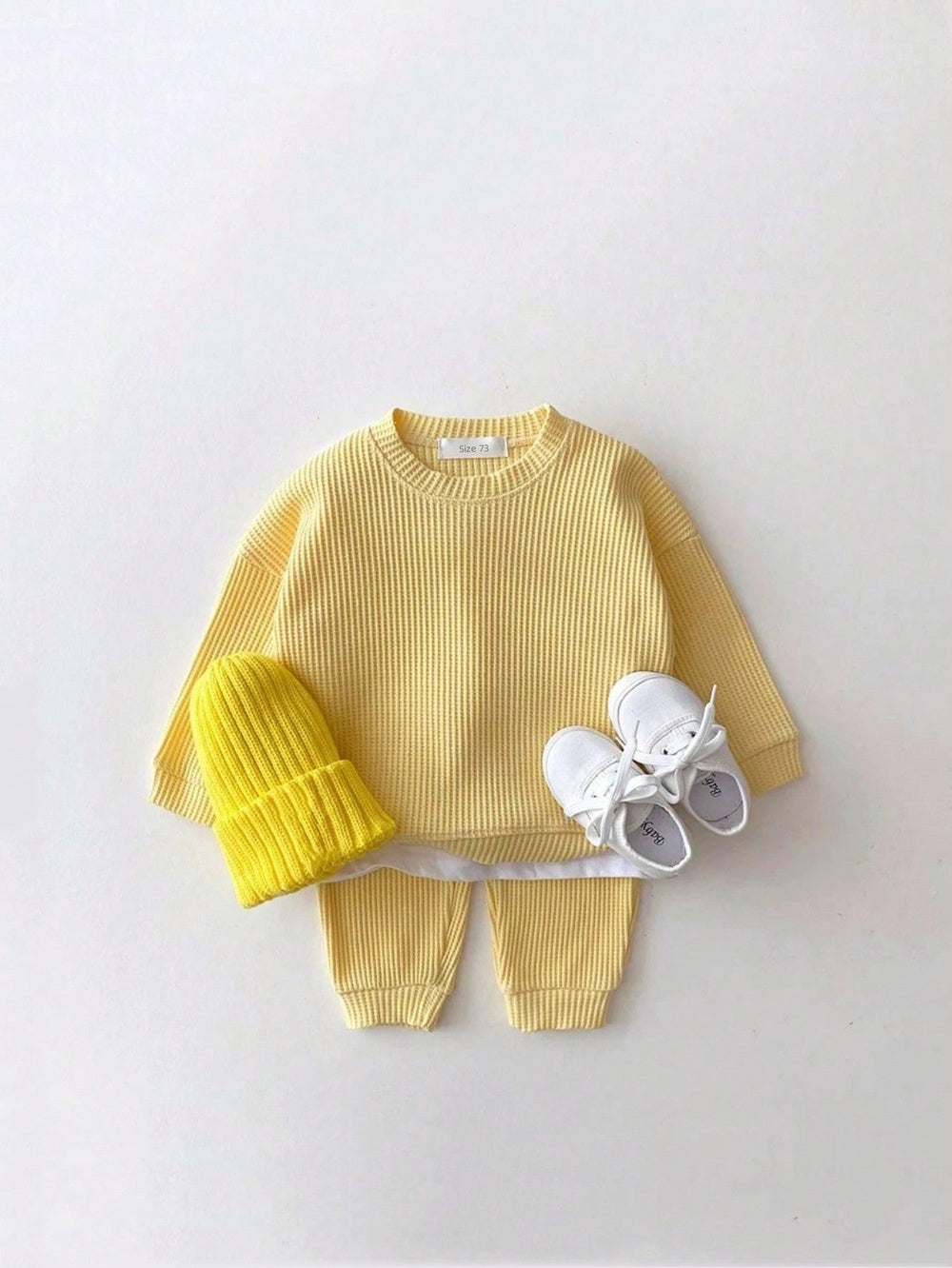 Set med Byxa och Tröja i Vågigt Waffelmönster – Porto-Novo Unisex, Blå/Rosa/Grå/Grön/Gul, Bomull, Storlek 0–3 år