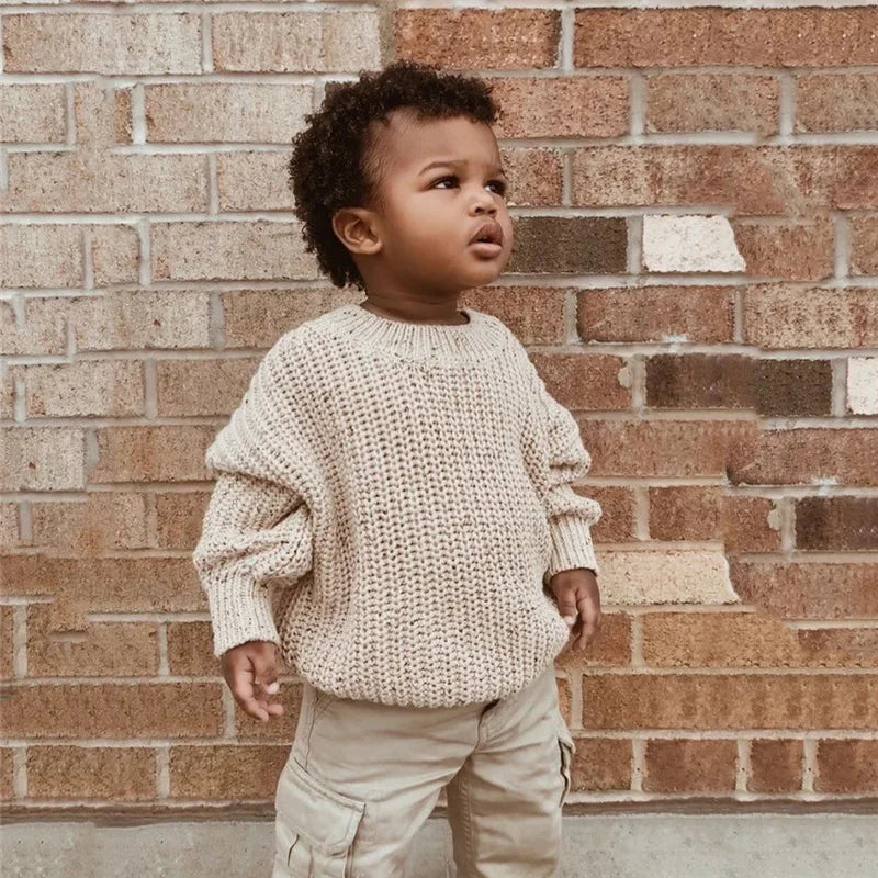 Stickad Tröja – Baki Unisex, Beige/Offwhite, Bomull, Storlek 0–4 år