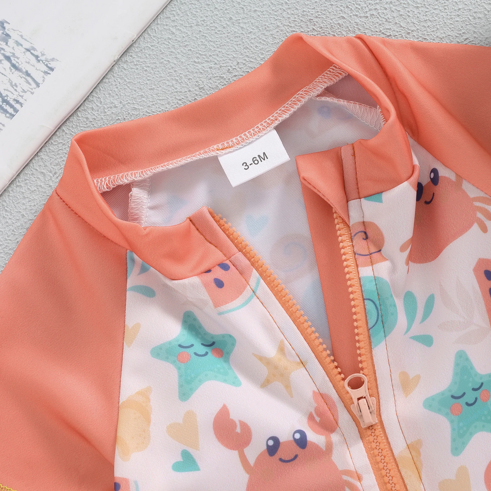 SunnySplash Badset för Barn | T-shirt, Shorts & Solhatt | UV-skydd | Dinosaurie & Krabba | 0–3 år