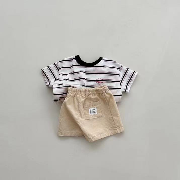 Mini Energy Baby T-shirt – Randig bomullströja med texttryck | Unisex | Storlek 0–3 år