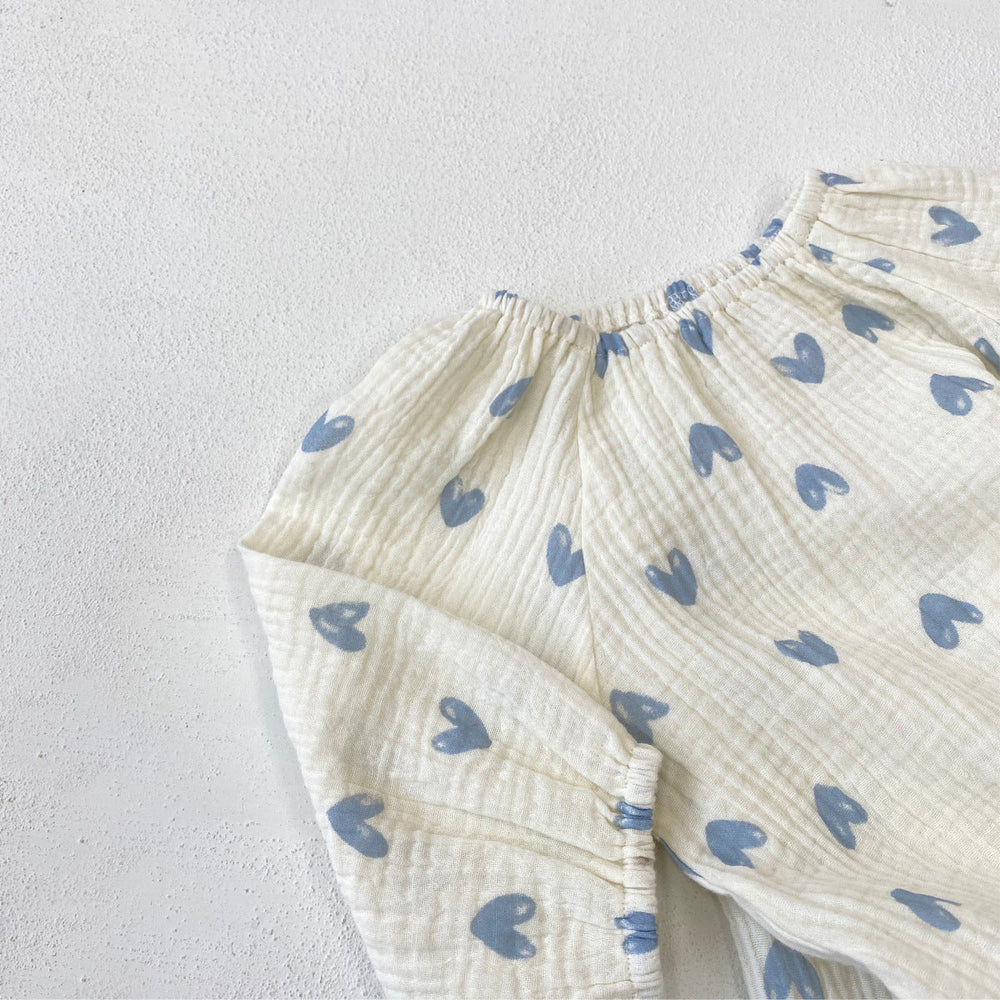 LittleBlue Hearts Babyromper 0–2 år | 100 % Bomull, Lång ärm, Hjärtmönster | Bekväma babykläder