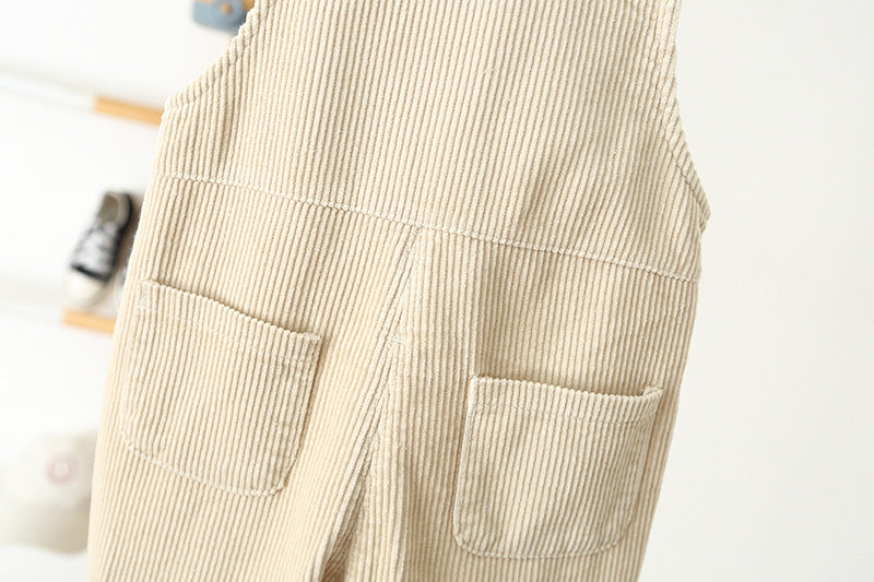 Hängselbyxa med Hjärta – Cordi Love Flickor, Beige/Rosa/Brun, Bomull, Storlek 0–4 år