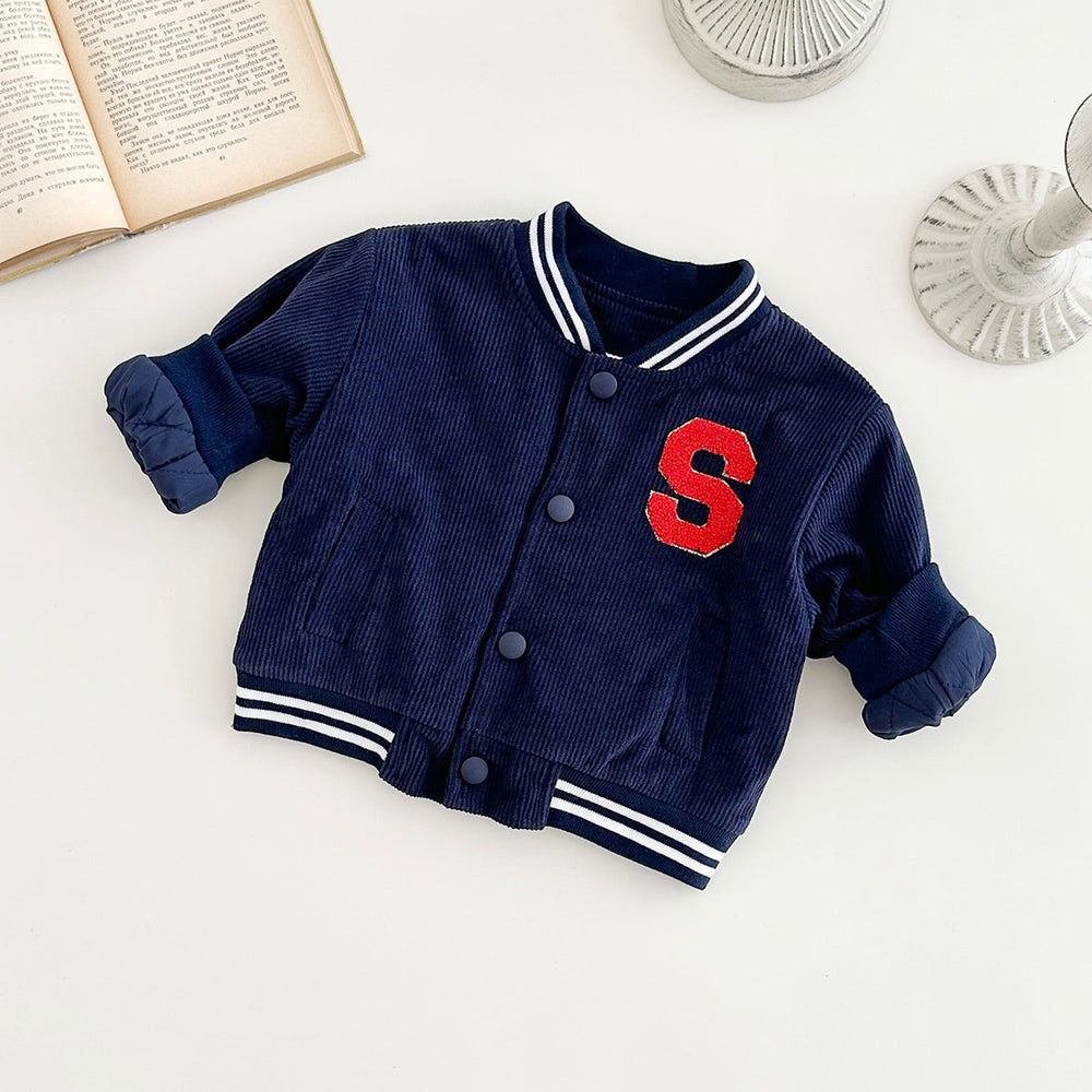 Baseballjacka med Ribbad Kant – Rymdtema Unisex, Blå, Bomull, Storlek 0–3 år