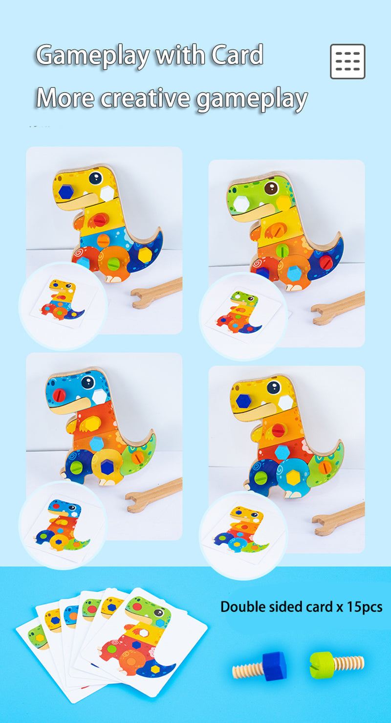 Träbaserad 3D Dino Byggsats – Pedagogiskt STEM-leksak, Bygg & Lek, Motorisk Utveckling, från 2 År