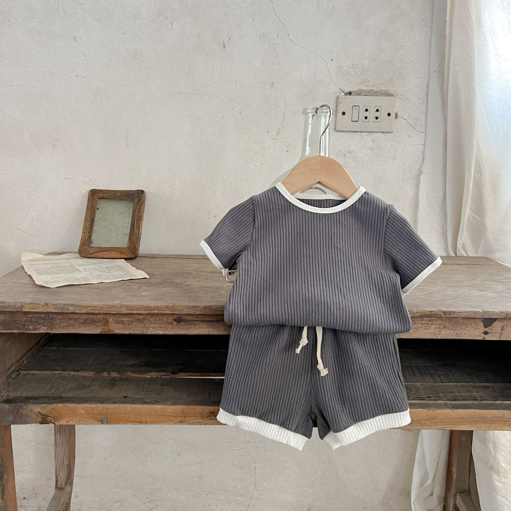 Unisex Baby Sommarset – 2-delat Ribbat Bomull T-shirt & Shorts | Nilo & Nox (0–3 år)