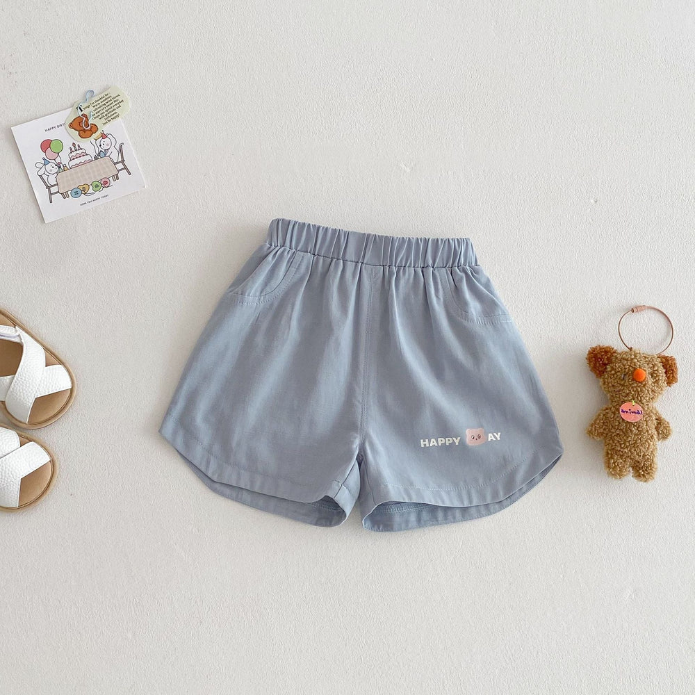 Kortbyxa med Björn – Lino Shorts Unisex, Brun/Grön/Beige/Blå, Bomull, Storlek 0–5 år