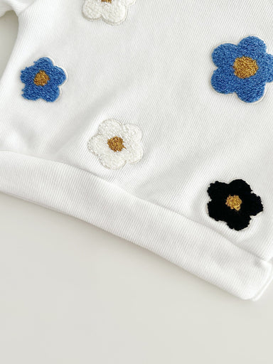 Träningsdräkt med blommor – Bloomy Flickor, Vit/Blå/Gul, Bomull, Storlek 0–3 år