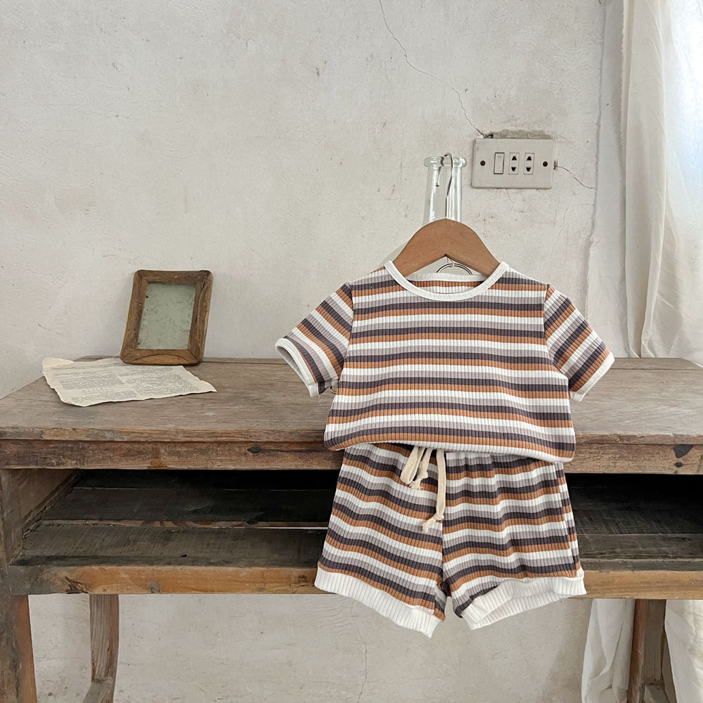 Unisex Baby Sommarset – 2-delat Ribbat Bomull T-shirt & Shorts | Nilo & Nox (0–3 år)
