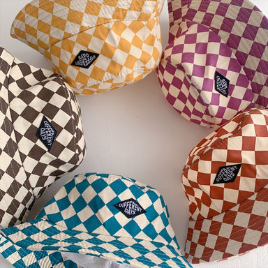 BrightBlox Barn-Bucket Hat 2–6 år – Solhatt i Bomull | Rutig | Andas & Vikbar